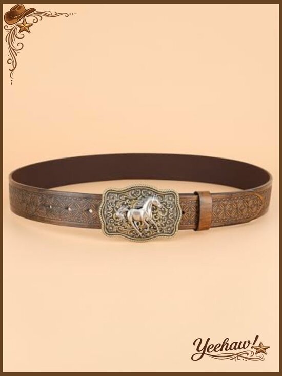 Vintage Western Cowgirl Belt Metal Buckle Faux Leather PU Leather 1.5 inch